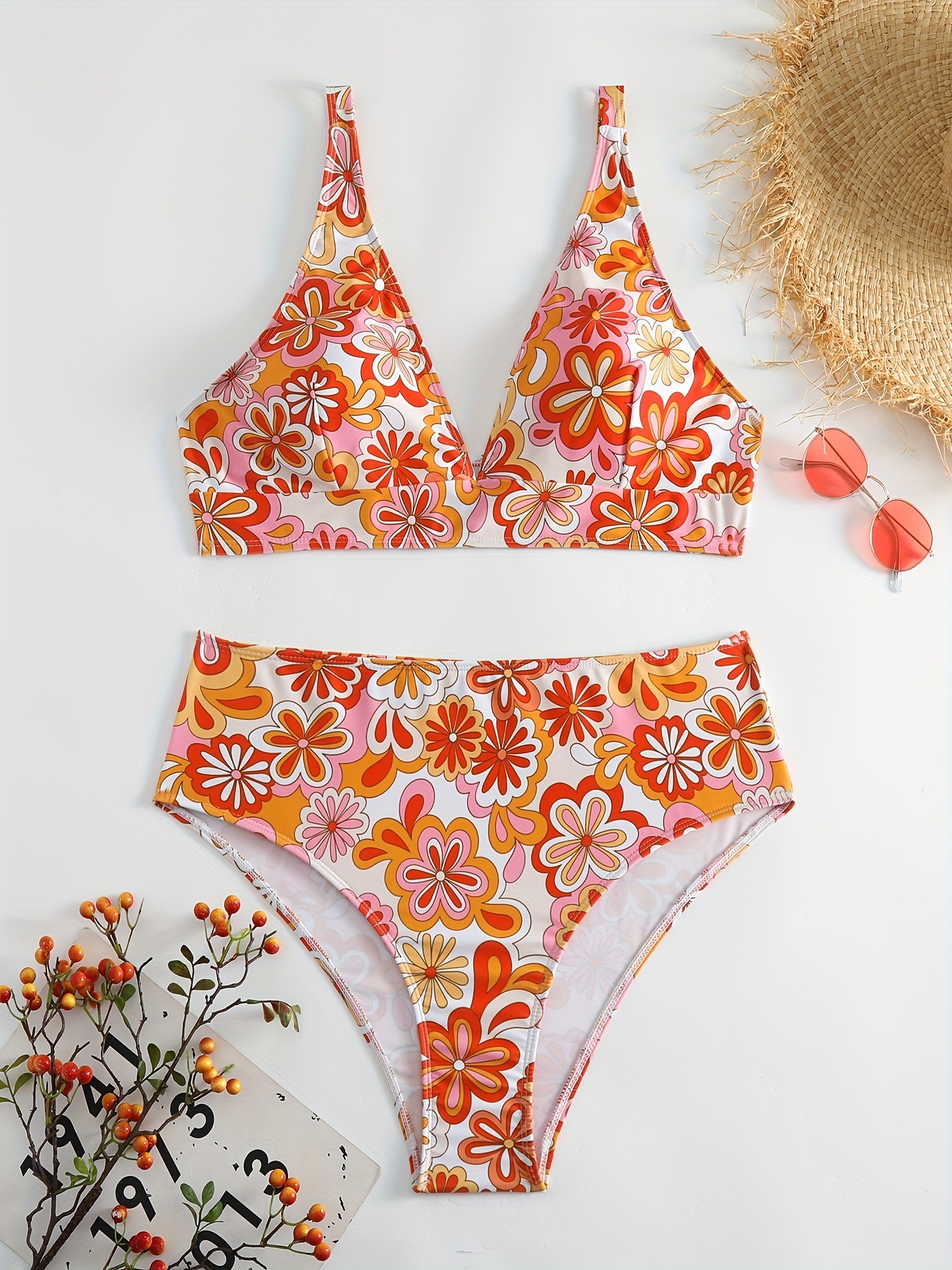 Bikini de talla grande europeo y americano nuevo traje de baño sexy de dos piezas estampado de colores traje de baño de talla grande de Amazon transfronterizo