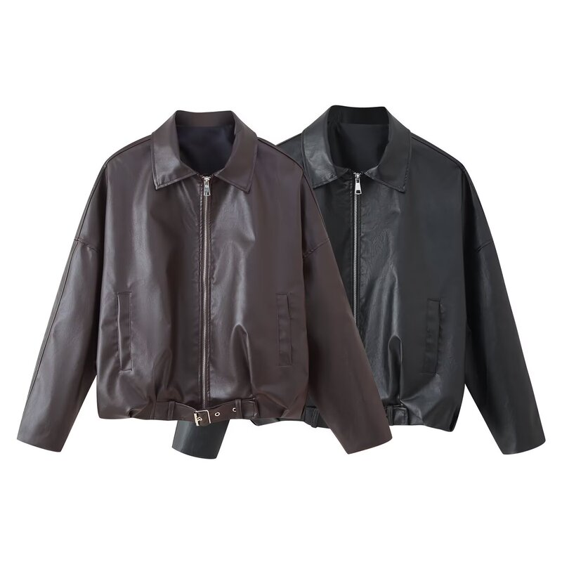 Cross-Border Wholesale 2025 Autumn and Winter European and American Fashion Versatile Casual American Retro Leather Jacket Jacket for Women J5C317