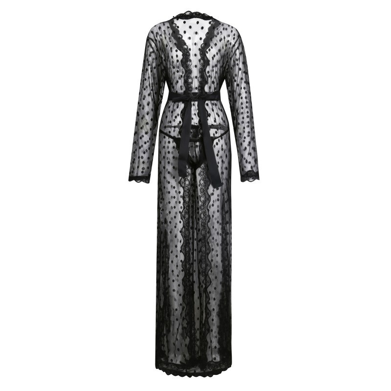 New Men's Japanese Polka Dot Lace Bathrobe, Sexy Sleeping Pure Desire See-through Sexy Temptation Nightgown with Thong