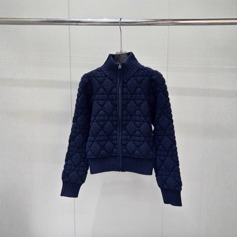 Ready Stock Wholesale High-End French D Classic Diamond-Shaped Cashmere Blend Sweater Zipper Cardigan Knitted Women's Top