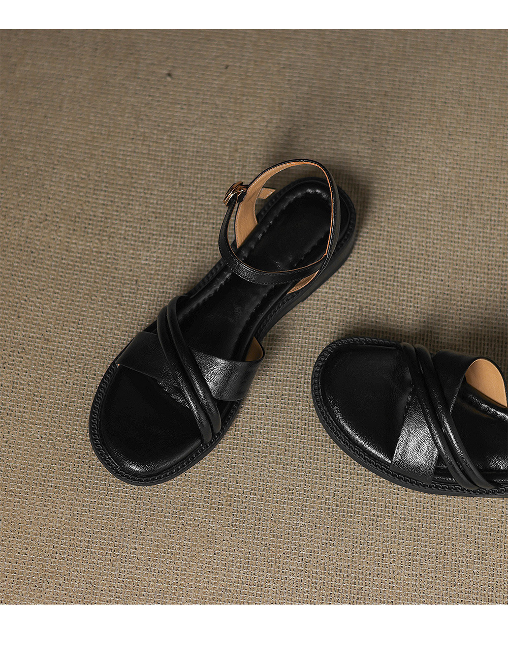Dép sandal nữ xỏ ngón đế bệt quai ngang khóa — đen chi tiết 18