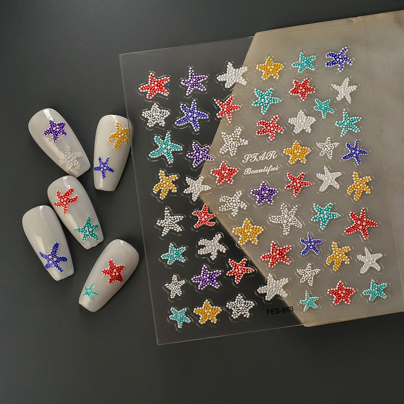 National brand design sense high sense relief 5D three-dimensional five-pointed star waterproof adhesive sticker waterproof nail art wholesale