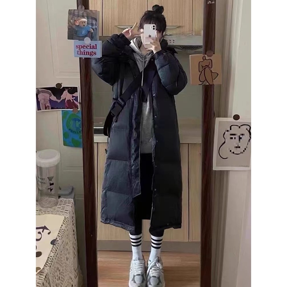 White Duck down Mid-Length Over-The-Knee down Jacket for Women and Men 2025 New Winter Thickened Student Korean Style Warm Coat