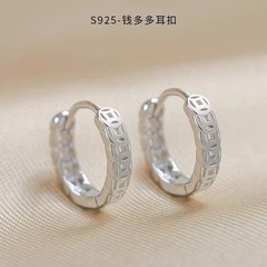 钱多多钱币耳钉女纯银针耳扣小众设计感耳圈男铜钱耳饰个性耳环