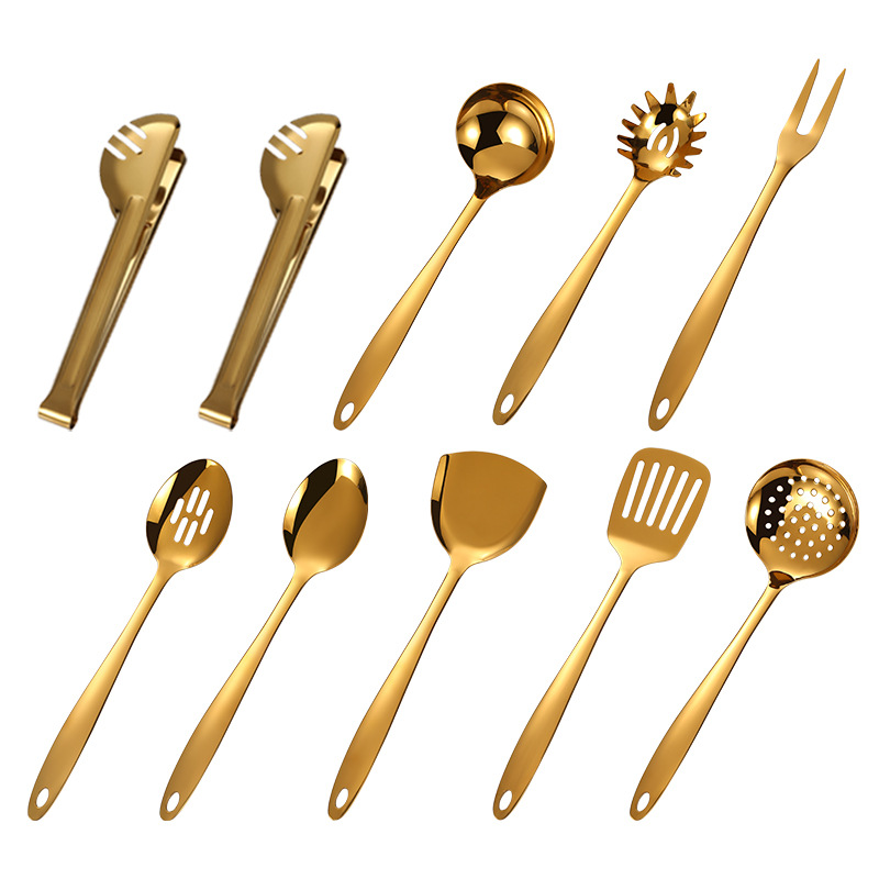 Fuentes transfronterizas utensilios de cocina de acero inoxidable 3 cm cuerpo desnudo espátula cuchara colador cuchara de arroz pala freír cuchara lengua juego de utensilios de cocina