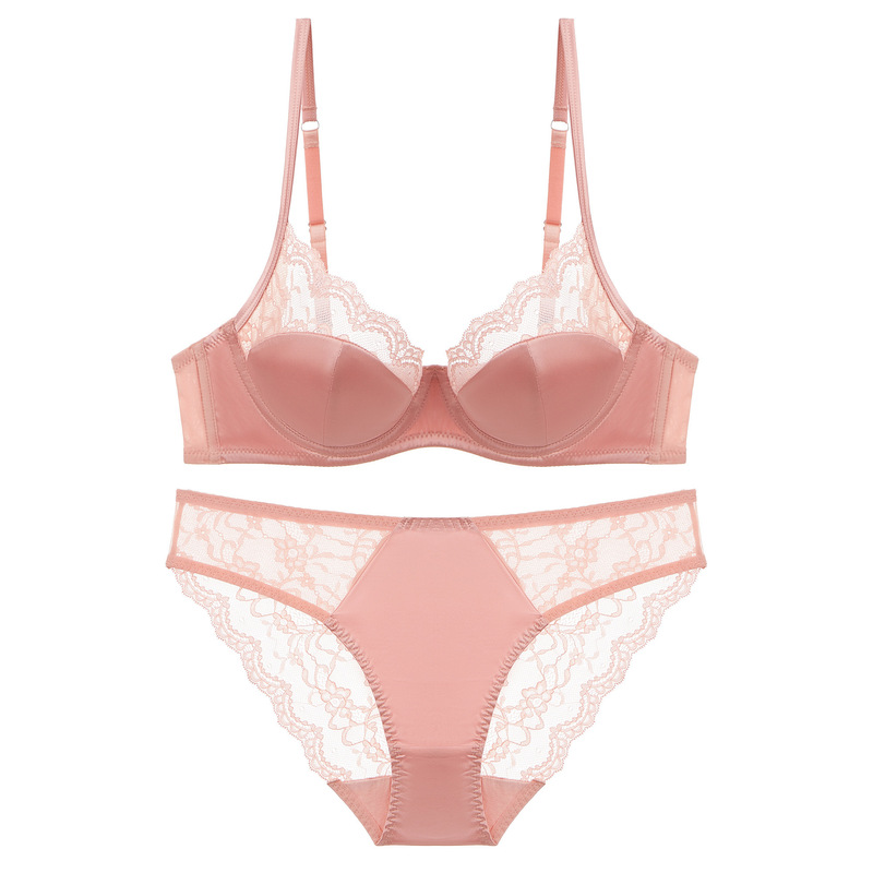 European and American Cross-border Sexy Underwear French Pure Desire Thin Glow Lace Underwear Large Chest Small Anti-sagging Bra