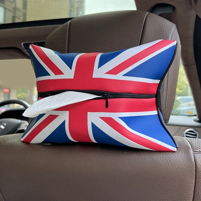 Car British Union Jack tissue box, car-mounted tissue holder, leather multifunctional tissue bag, interior accessory (Car tissue box/set) - sm-tissue-box-blue-star-flag-tissue-box-leather