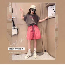 女童夏装套装网红2024新款中大童韩版洋气时尚女孩短袖