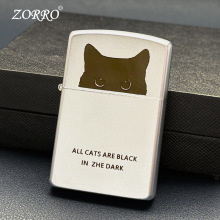 佐罗砂铬猫猫黄铜煤油打火机创意个性高端防风送男友厂家批发礼物