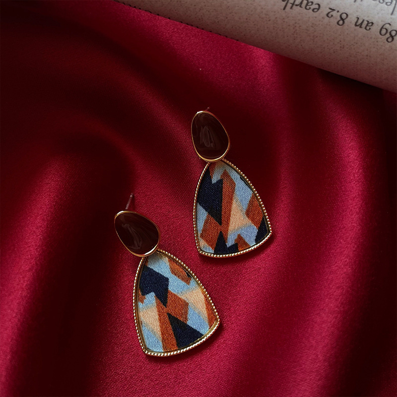 "Moroccan Lover" Niche Drip Glaze Geometric Colorful Stitching Leopard Print Autumn and Winter Velvet Earrings Ear Clip Mosquito Coil Disc