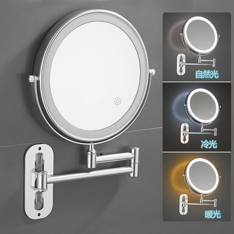 bathroom makeup mirror led with light beauty mirror wall hanging bathroom folding telescopic mirror hotel double-sided vanity mirror