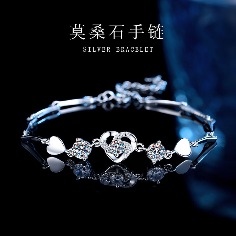 D Color Moissanite S925 Sterling Silver Heart-Shaped Bracelet Women's Bracelet K-Style Fresh Bamboo Hand Jewelry Manufacturer Wholesale