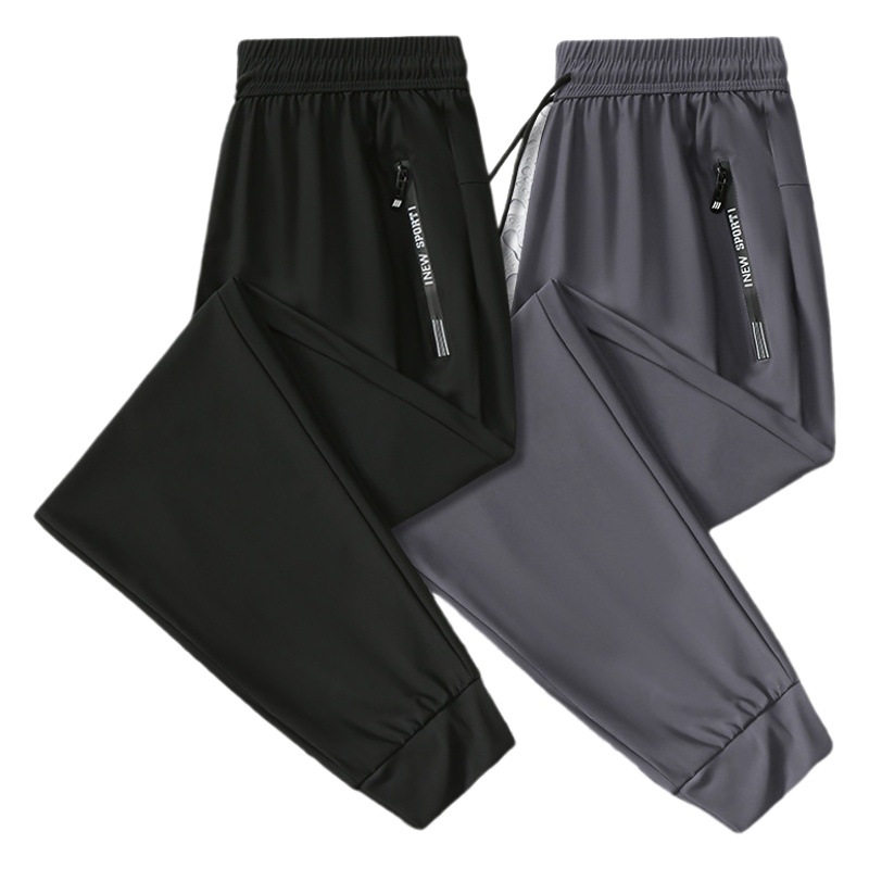 Pantalones de seda de hielo de verano de talla grande Pantalones deportivos atados al tobillo para hombres pantalones casuales de secado rápido elásticos rectos pantalones de aire acondicionado transpirables al aire libre