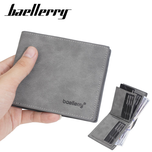 New men's short wallet baellerry cross-border minimalist multi-card slot two-fold money clip horizontal open-top ticket holder