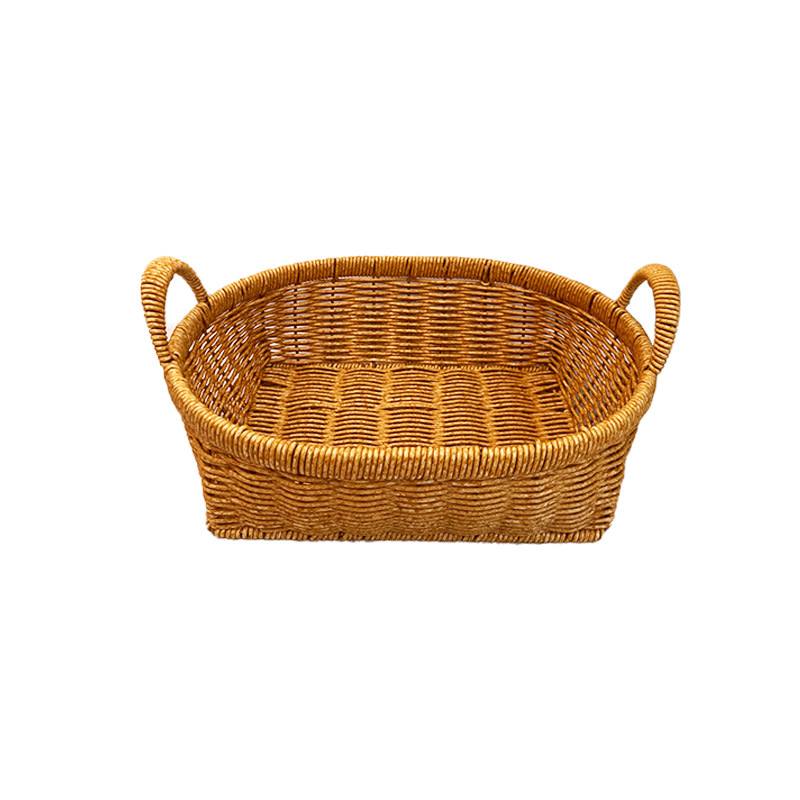 Cesta de Almacenamiento para Frutas y Pan de Plástico con Asas Dobles Tejida a Mano para Mesa de Sala de Estar