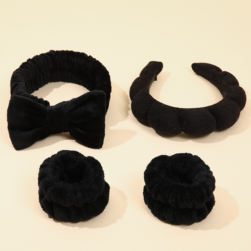 Diadema de nube transfronteriza europea y americana, esponja, diadema de giro superior de cráneo alto, diadema de lavado de cara femenino, pulsera, traje de cuatro piezas