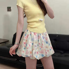 画报花苞裙裤女夏季2025新款a字半身裙垂感高腰碎花阔腿裙裤批发