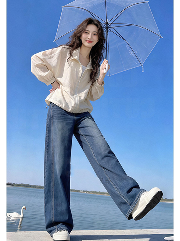 Áo chống nắng cổ đứng nữ dáng rộng, chất liệu nhẹ thoáng khí, chống tia UV — Hồng