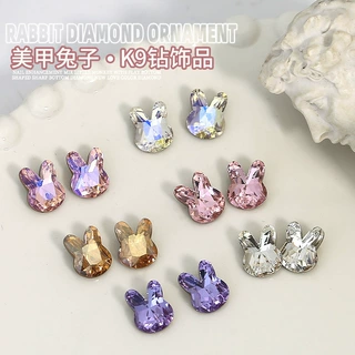 新年成品兔子美甲钻石网红极光幻彩轻奢异形尖底k9钻指甲饰品批发