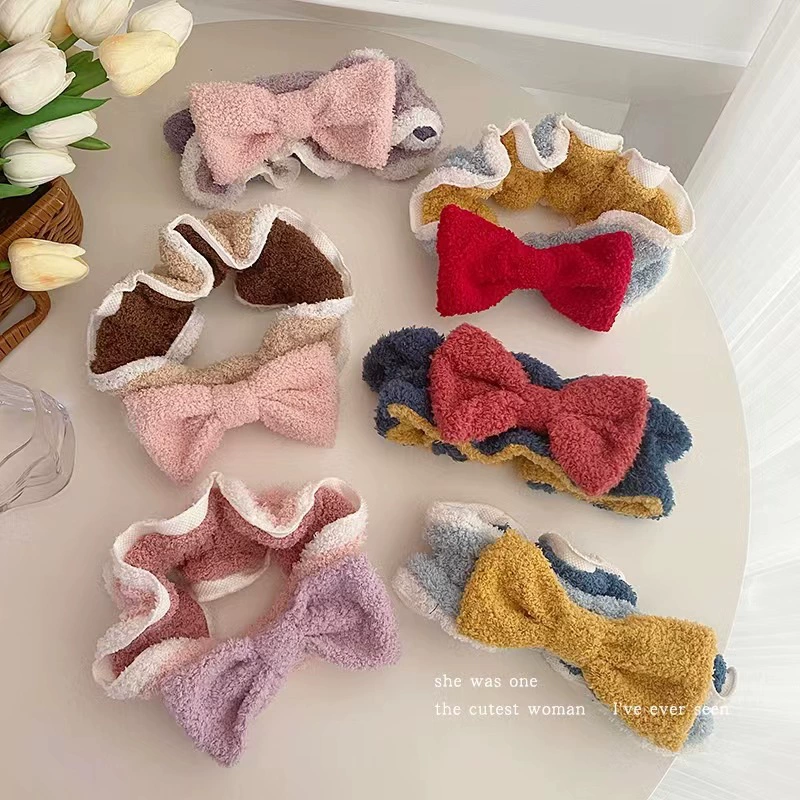 Повязка для волос на лице с милым бантом Женская маска для макияжа Специальная повязка для волос для мытья и полоскания горла Нескользящий зажим для волос с широкими полями Повязка на голову