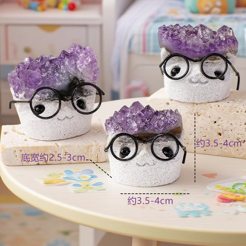 Crystal natural transfronterizo pequeño erizo adornos de escritorio para el hogar para jugar con gafas para la decoración creativa del erizo mayorista