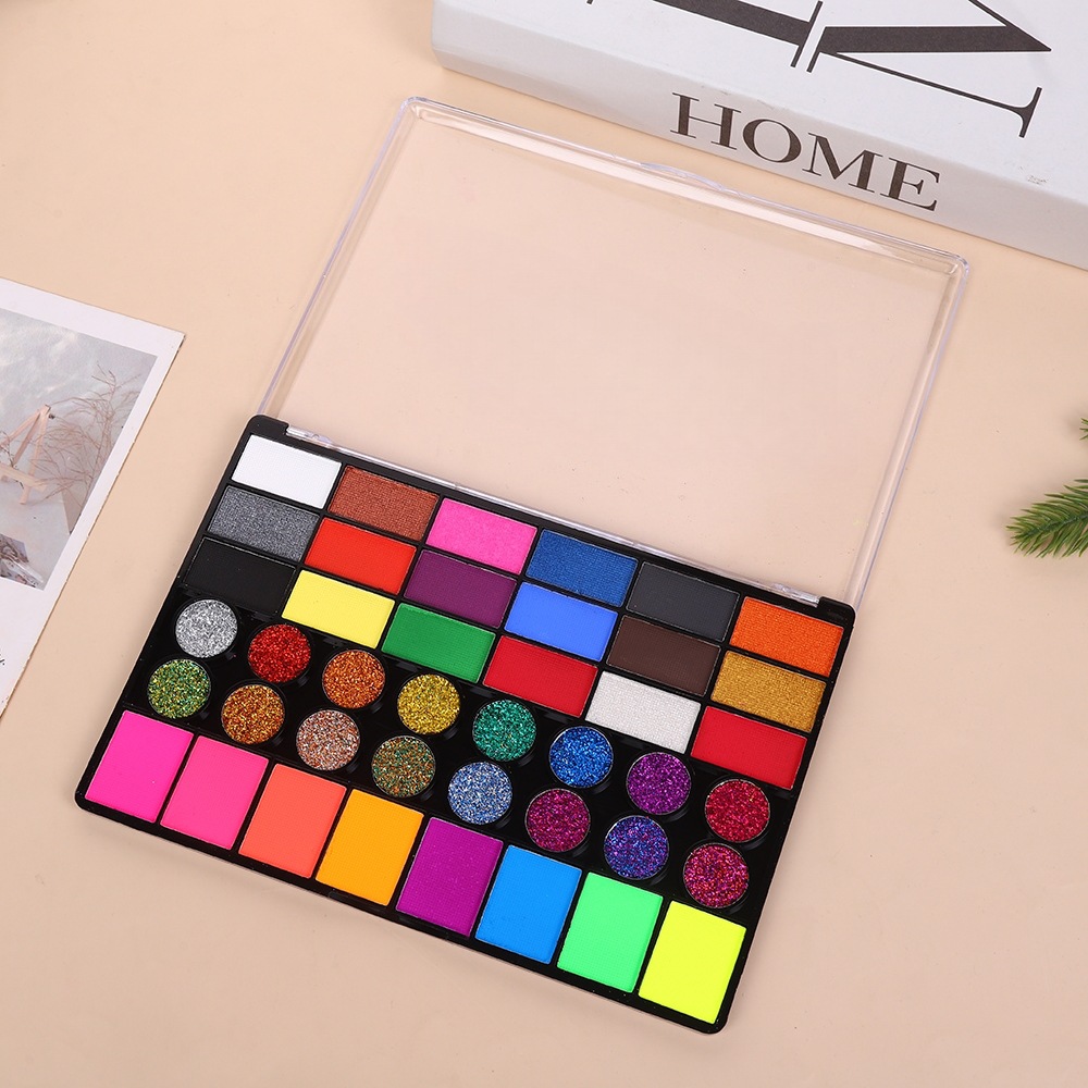 Excluencial transfronterizo para pintura facial de 42 colores, perlado fluorescente, lentejuelas de Halloween, gran juego, acuarela, multicolor, maquillaje de escenario, nuevo
