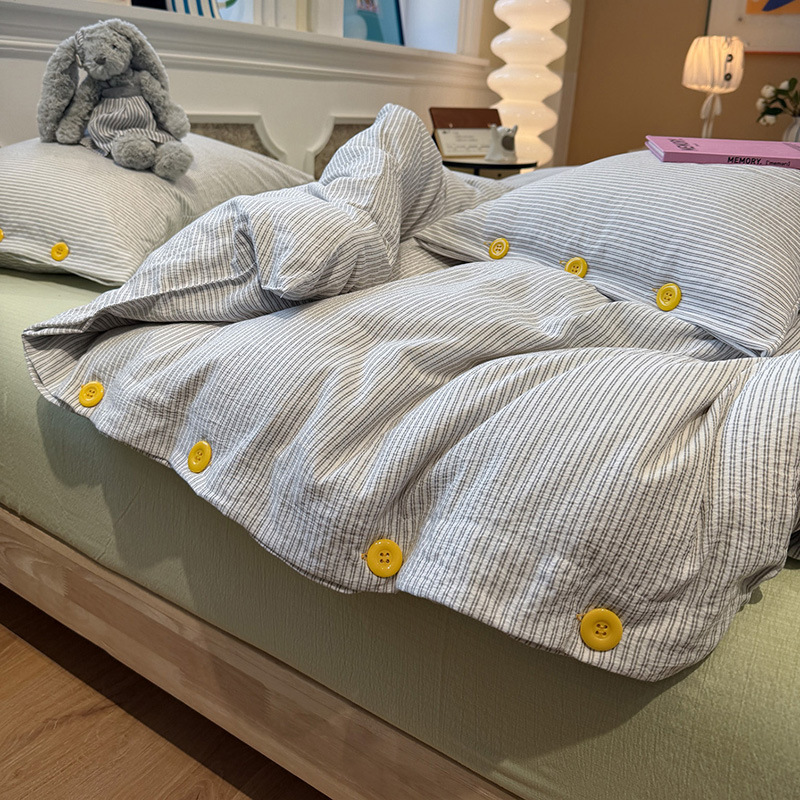 Cotton Gauze Bedding Set With Duvet Cover For Students Double Layer_voghion.com