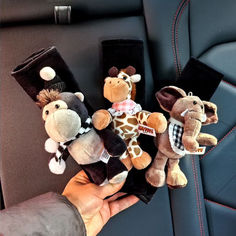 Car Seat Belt Shoulder Cover, Cute Little Animal Plush Anti-Stranglehold Car Decorative Ornaments, New Car Gift for Girls