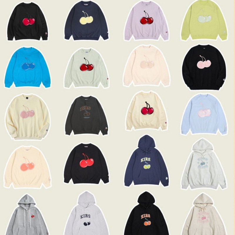 Korean Niche Trendy Brand Cherry Flocking Embroidered Round Neck Sweatshirt for Women Loose Preppy Style Hooded Zipper Jacket Autumn and Winter