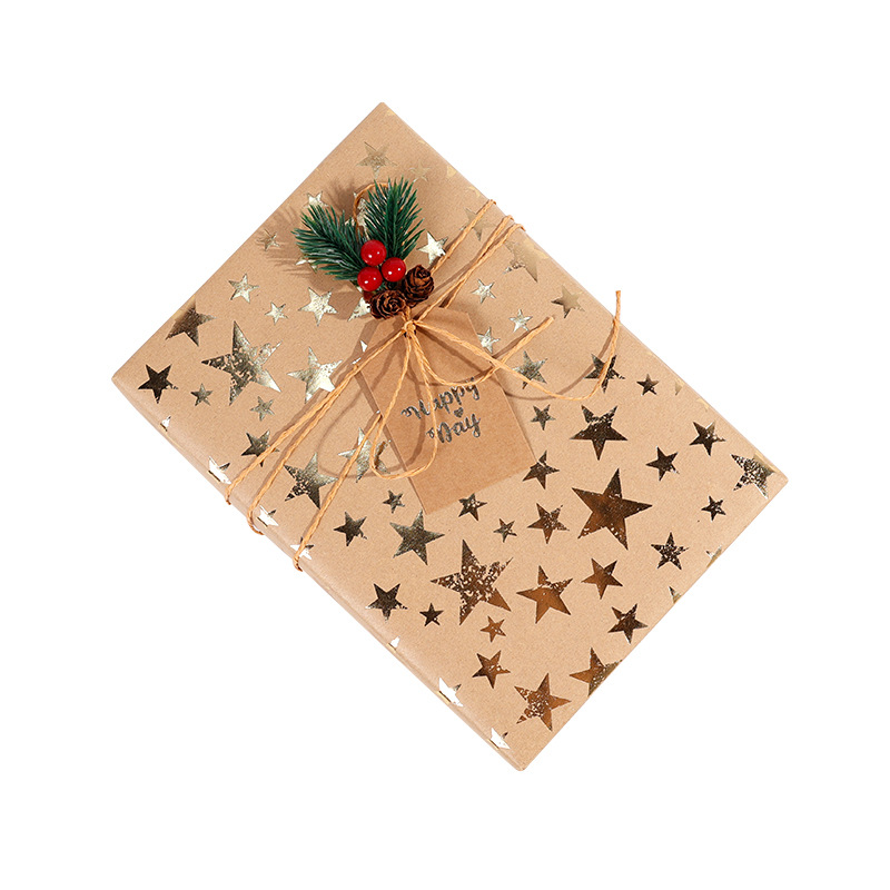 Amazon venta caliente papel de regalo de gran tamaño papel de embalaje de regalo de Navidad papel de embalaje de piel de vaca estampado papel de punto de estrella