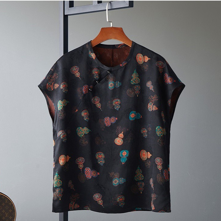 Intangible Cultural Heritage Silk Fragrant Cloud Yarn Top Women's Short-Sleeved 2026 New Summer Young Style National Style Mulberry Silk Blouse Women's Clothing