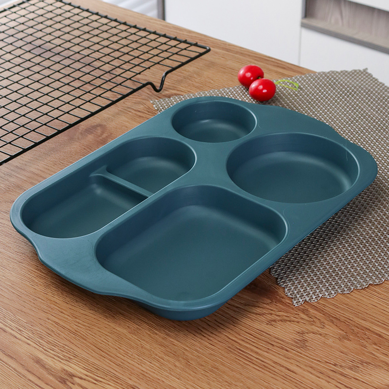 4 piezas de paja de trigo estudiante cena plato engrosada cantina compartimiento vajilla resistente a la caída anti-escaldado multi-rejilla plato logo image 11