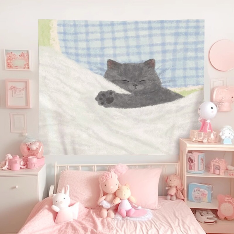New Cartoon Cute Cats and Dogs Pet Hanging Cloth Bedroom Living Room Wall Decoration Background Cloth Dormitory Layout
