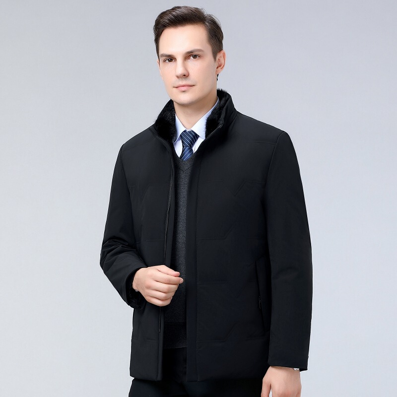 2024 Winter Men's down Jacket Middle-Aged and Elderly Men's Casual Dehydrating Mink Fur Collar Rabbit Fur Liner Jacket for Men