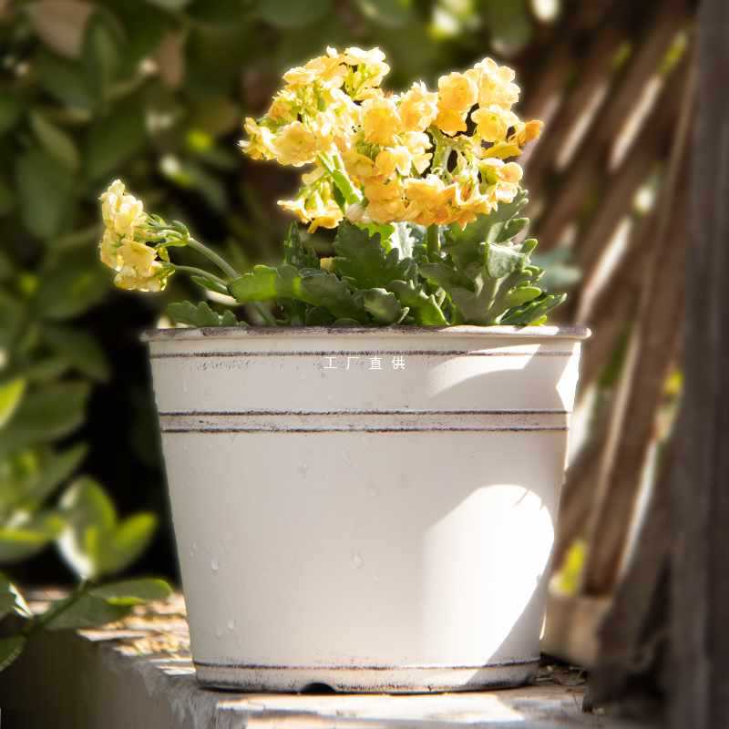 ✅塑料花盆复古仿铁桶欧式树脂种植盆落地桌面阳台室内花卉植物套