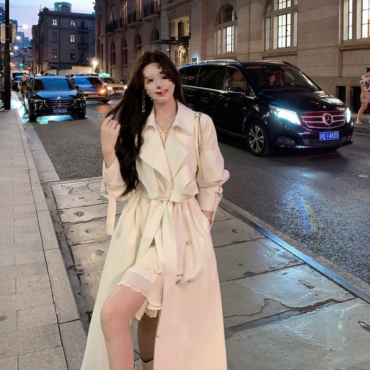 ng2510292 Spring New Style White Trench For Women, Mid-length, Elegant, Waist-cinching, Drapey, British Casual Coat_ecoleips.com