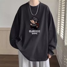 长袖T恤男生春秋季圆领潮流上衣服休闲百搭帅打底衫宽松印花卫衣