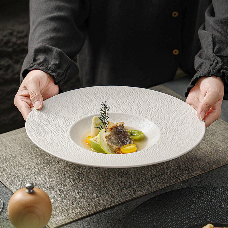 Pure White Commercial Straw Hat Bowl Spaghetti Plate Hotel Restaurant Tableware Creative White Porcelain Soup Bowl Fruit Salah Bowl