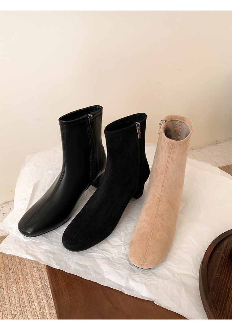 style practical wear~New SW round toe thick high-heeled elastic sock slim boots, women's short boots_voghion.com