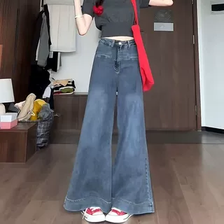 复古阔腿牛仔裤子女春秋款2024新款梨形显瘦宽松大裤脚拖地直筒裤