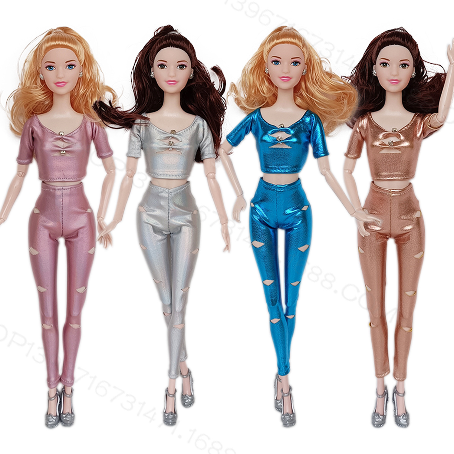 6 points 30cm doll Babi clothes fashion tight pants imitation leather fashion suit upper and lower suit