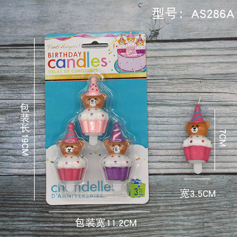 Vela de cumpleaños de dibujos animados al por mayor popular fiesta de flores oso dinosaurio donut cara sonriente vela de pastel para niños