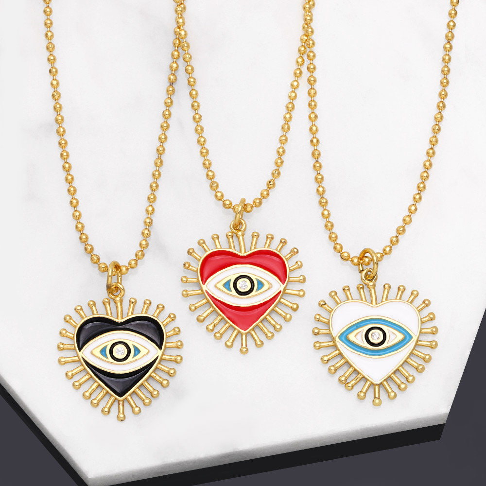 Fashion Devilu0027S Eye Heart Shape Copper Pendant Necklace Enamel Copper Necklaces