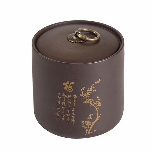 Large purple clay tea jar gilt Pu'er loose tea sealed jar Yixing purple clay tea set boutique tea jar wholesale logo