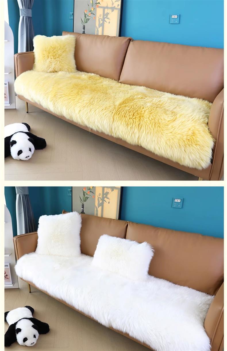 Pure Wool Sofa Cushion Australian Sheepskin One-Piece Cushion Leather Sofa Seat Cushion Winter Thickeneded Fur Long Hair Cushion