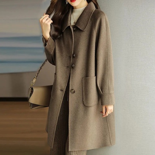 Women's Wool Coat 2025 Autumn/Winter Thickened Korean Style Fitted Medium-Length Woolen Overcoat for Petite Figures