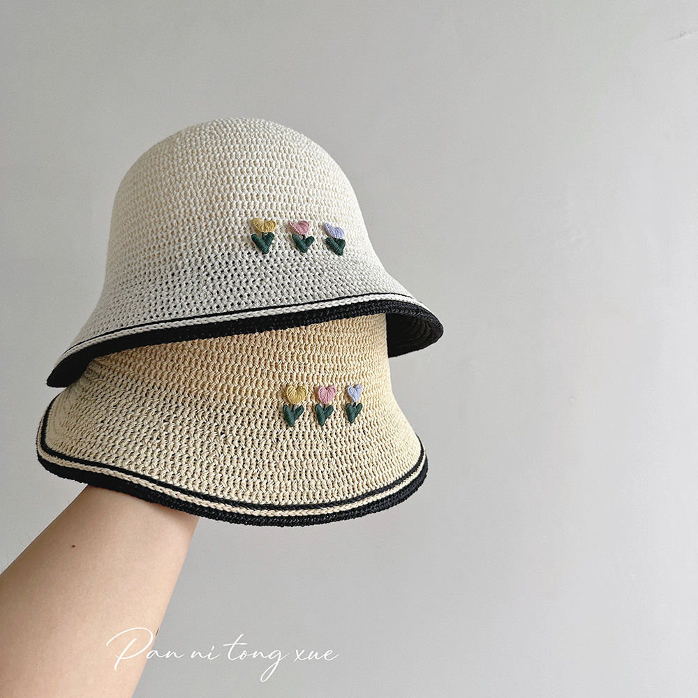Fresh summer woven cute beach sun hat flower-shaped solar-powered