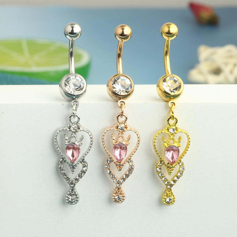 Stainless Steel Heart Belly Button Ring Dangle Navel Piercing Jewelry Rose Gold detail image 8