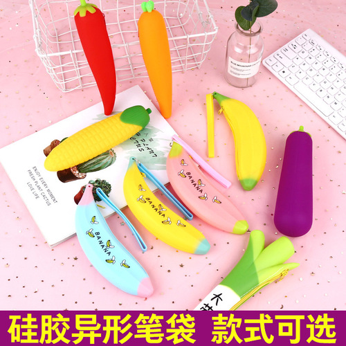 Creative vegetable and fruit silicone pencil bag for students large capacity storage bag stationery bag children's cute pencil bag wholesale