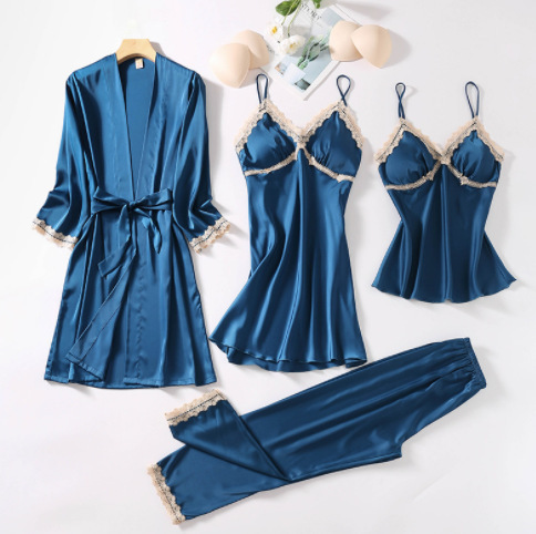 GraceChic Europäisch-Amerikanisches Außenhandels-Damen-Frühlings- und Sommer-Vierteiler-Set Sexy Camisole Nachthemd Morgenmantel Loungewear Alle_voghion.com